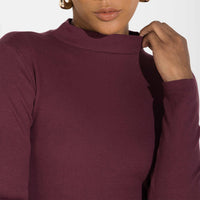 Blusa Canelado Algodão Gola Alta Feminina - Roxo Amoreira