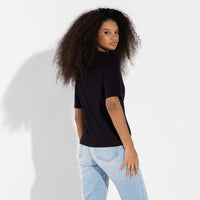 Blusa Algodão Canelado Manga Curta Feminina - Preto