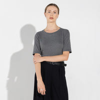 Blusa Algodão Canelado Manga Curta Feminina - Mescla Escuro