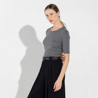 Blusa Algodão Canelado Manga Curta Feminina - Mescla Escuro