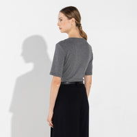 Blusa Algodão Canelado Manga Curta Feminina - Mescla Escuro