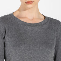 Blusa Algodão Canelado Manga Curta Feminina - Mescla Escuro