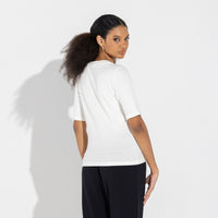 Blusa Algodão Canelado Manga Curta Feminina - Off White