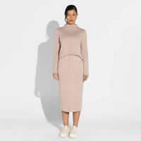 Saia Midi Dense Viscose - Bege Amêndoa