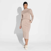 Saia Midi Dense Viscose - Bege Amêndoa