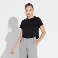 Camiseta Cropped Algodão Pima Feminina | Life Collection - Preto