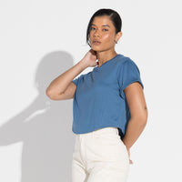 Camiseta Cropped Algodão Pima Feminina | Life Collection - Azul Ártico