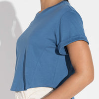 Camiseta Cropped Algodão Pima Feminina | Life Collection - Azul Ártico