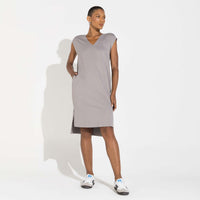 Vestido Dense Viscose Decote V - Cinza Steel