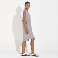 Vestido Dense Viscose Decote V - Cinza Steel