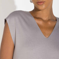 Vestido Dense Viscose Decote V - Cinza Steel