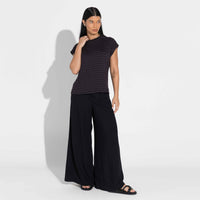 Camiseta Viscose Listras Feminina - Listras Preto E Off Vanilla