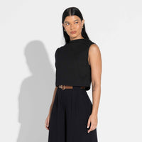 Regata Cropped Malha Striped Feminina - Preto