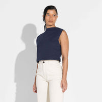 Regata Cropped Malha Striped Feminina - Azul Marinho