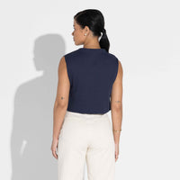 Regata Cropped Malha Striped Feminina - Azul Marinho