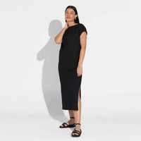 Vestido Midi Malha Striped - Preto