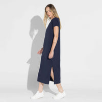 Vestido Midi Malha Striped - Azul Marinho