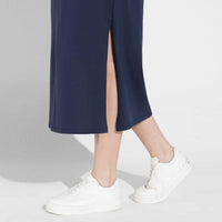 Vestido Midi Malha Striped - Azul Marinho