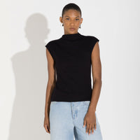 Blusa Canelado Algodão Gola Alta Feminina - Preto