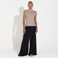 Blusa Canelado Algodão Gola Alta Feminina - Bege Alpaca