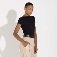 Camiseta Cotton Pima Decote Reto Feminina - Preto