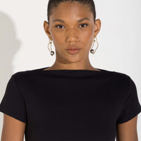 Camiseta Cotton Pima Decote Reto Feminina - Preto