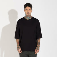 Camiseta Boxy Canelado Algodão Masculina - Preto