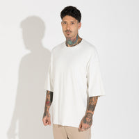 Camiseta Boxy Canelado Algodão Masculina - Off White