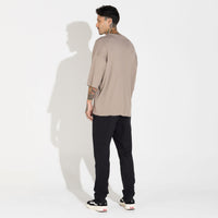 Camiseta Boxy Canelado Algodão Masculina - Bege Alpaca