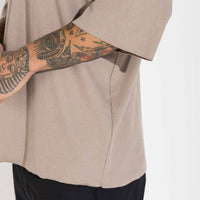 Camiseta Boxy Canelado Algodão Masculina - Bege Alpaca