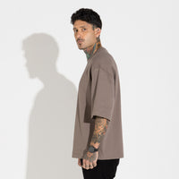 Camiseta Oversized Dense Algodão Masculina - Bege Macadâmia