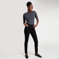 Blusa Cotton Pima Decote Reto Meia Manga Feminina - Grafite Inativo