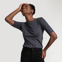 Blusa Cotton Pima Decote Reto Meia Manga Feminina - Grafite Inativo