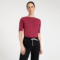 Blusa Cotton Pima Decote Reto Meia Manga Feminina - Tinto