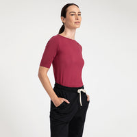 Blusa Cotton Pima Decote Reto Meia Manga Feminina - Tinto