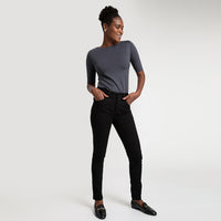 Blusa Cotton Pima Decote Reto Meia Manga Feminina - Grafite