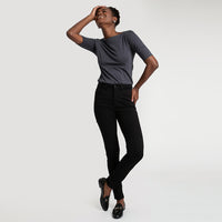 Blusa Cotton Pima Decote Reto Meia Manga Feminina - Grafite