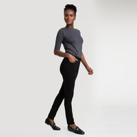 Blusa Cotton Pima Decote Reto Meia Manga Feminina - Grafite