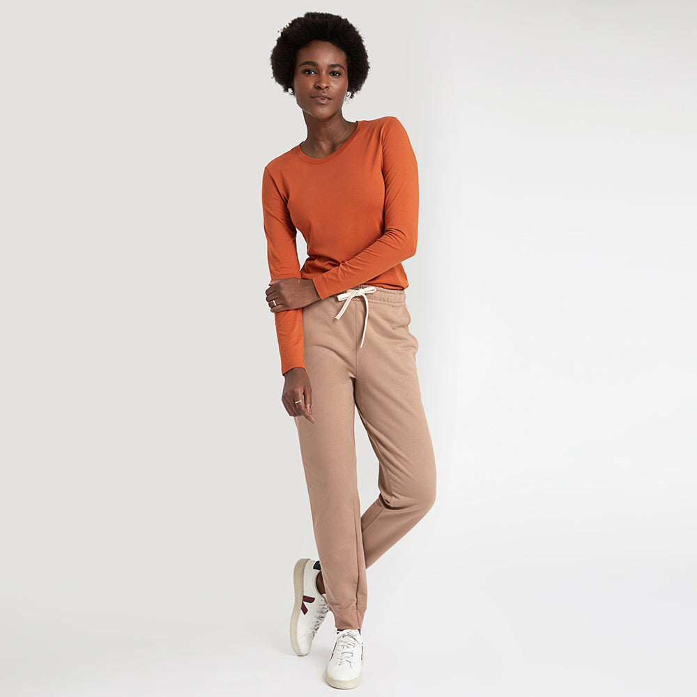 Calça Jogger de Moletom Feminina Bege Médio –1