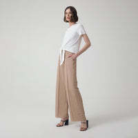 Camiseta Cropped com Amarração - Off White