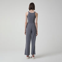 Calça Reta em Ribana - Mescla Escuro