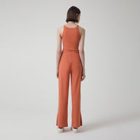 Calça Reta em Ribana - Marrom Telha