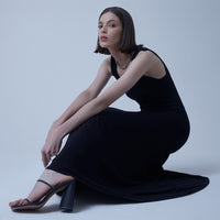 Vestido Longo Viscose Evasê - Preto