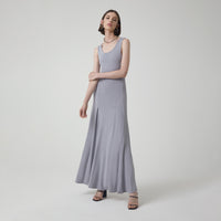 Vestido Longo Viscose Evasê - Cinza Claro