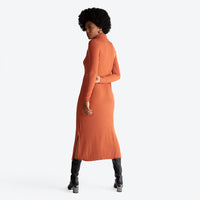 Vestido Midi Canelado Viscose Gola Rolê - Ferrugem