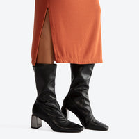 Vestido Midi Canelado Viscose Gola Rolê - Ferrugem