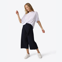 Calça Pantacourt Blend Linho Textura Feminina - Azul Marinho