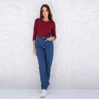 Blusa Canelada Viscose Manga 3/4 Feminina - Vermelho Escarlate