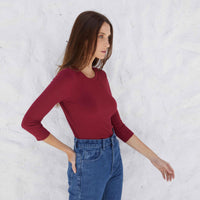 Blusa Canelada Viscose Manga 3/4 Feminina - Vermelho Escarlate