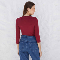 Blusa Canelada Viscose Manga 3/4 Feminina - Vermelho Escarlate